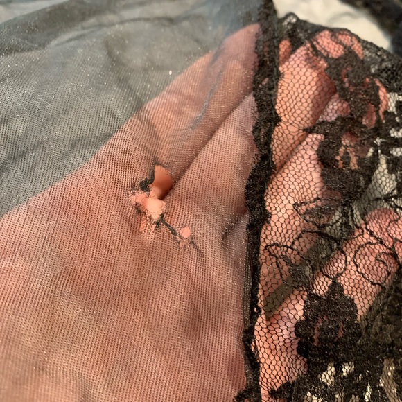 Gorgeous Vintage Peignoir set black with light lime ribbons, sheer slip dress. - Picture 7 of 9